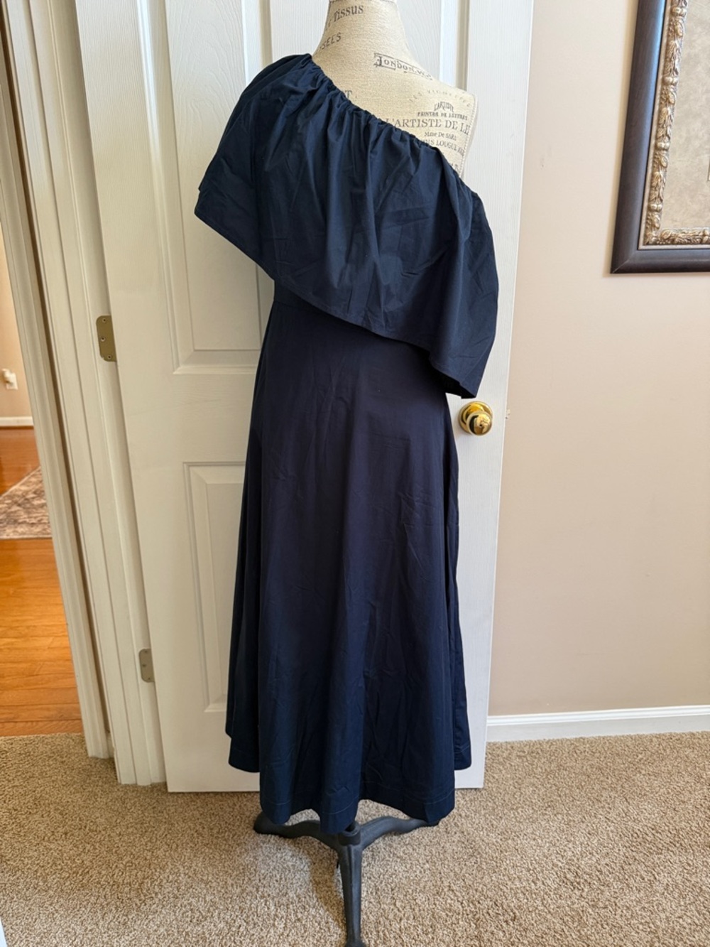 🌸 Sugarlips: One-Shoulder Navy Dress with Ruffle Overlay